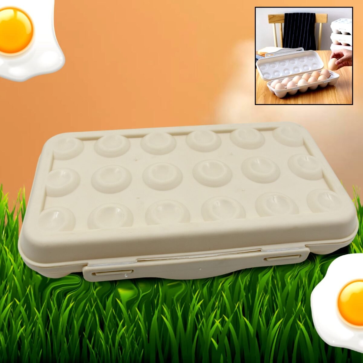 18 Grid Egg Holder Storage, Shock-Proof Egg Container with Buckle, Egg Carrier, Egg Tray, Egg Shelter, Effective Full Seal, Egg House use for Fridge, Camping, Kitchen - Image 1