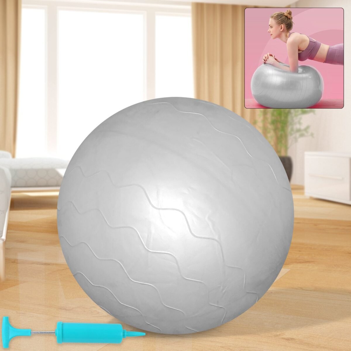 Heavy Duty Gym Ball Non-Slip Stability Ball with Foot Pump for Total Body Fitness - Image 1
