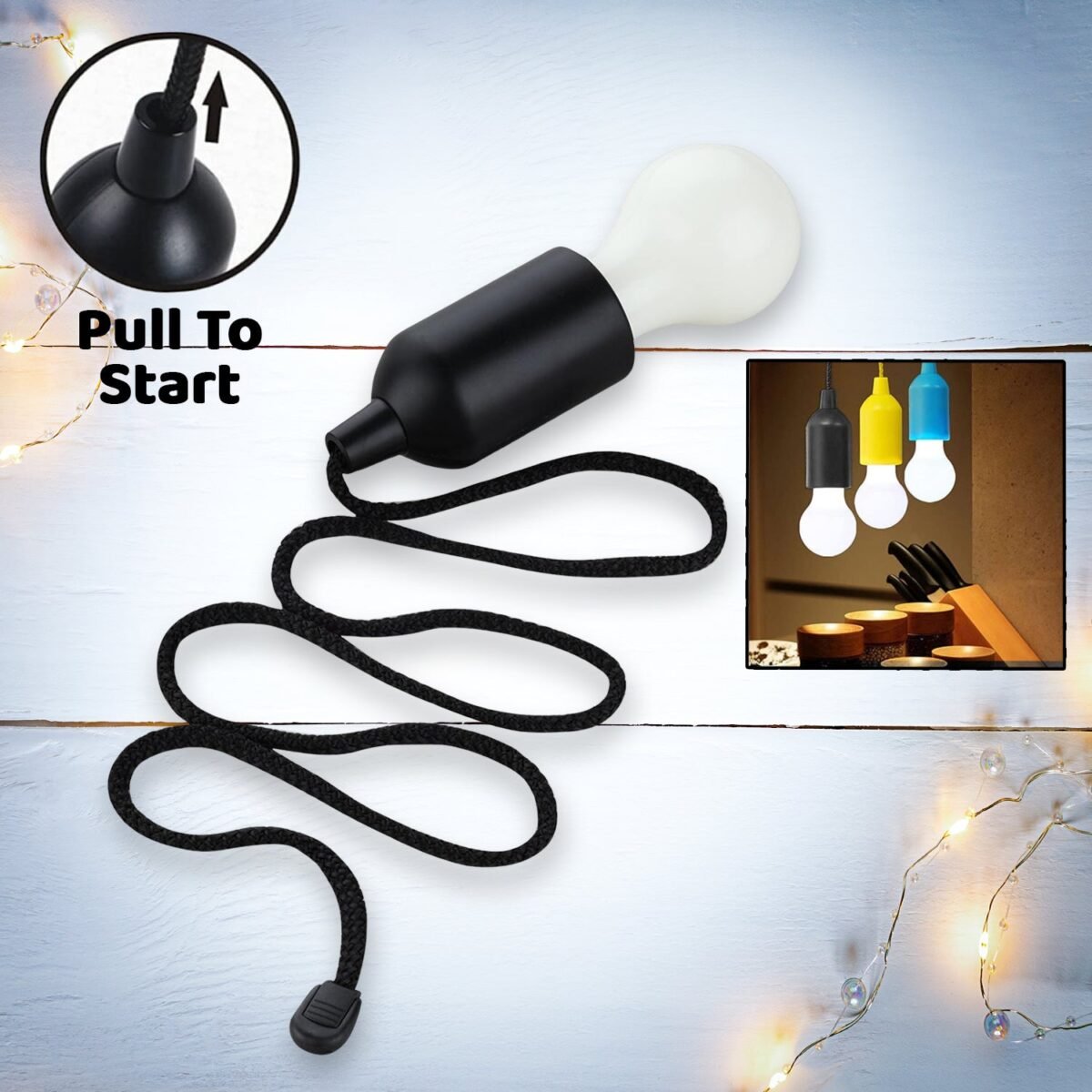 LED Pull Cord Light – Hanging Black LED Bulb (1 Pc) - Image 1