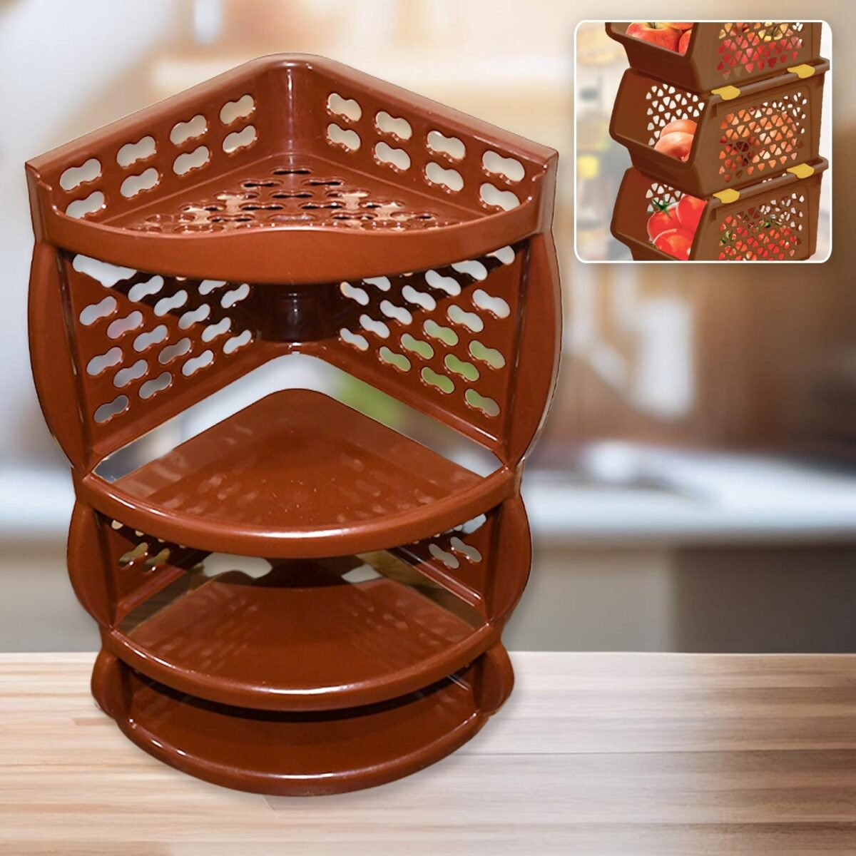 Multi Purpose Plastic Corner Rack a Stylish Storage Shelf for Kitchen / Living Room / Bathroom (1 Pc / 3 Layer ) - Image 1