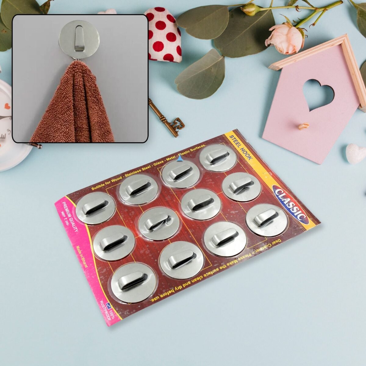 Self-Adhesive Wall Hooks (12 Pcs): Steel, Multipurpose for Home - Image 1
