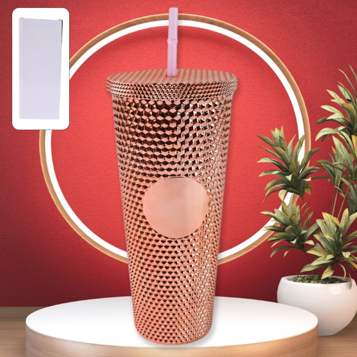 Studded Cup Tumbler Straw Lid - Plastic Double Walled Cold Cup for iced Coffee - Image 1