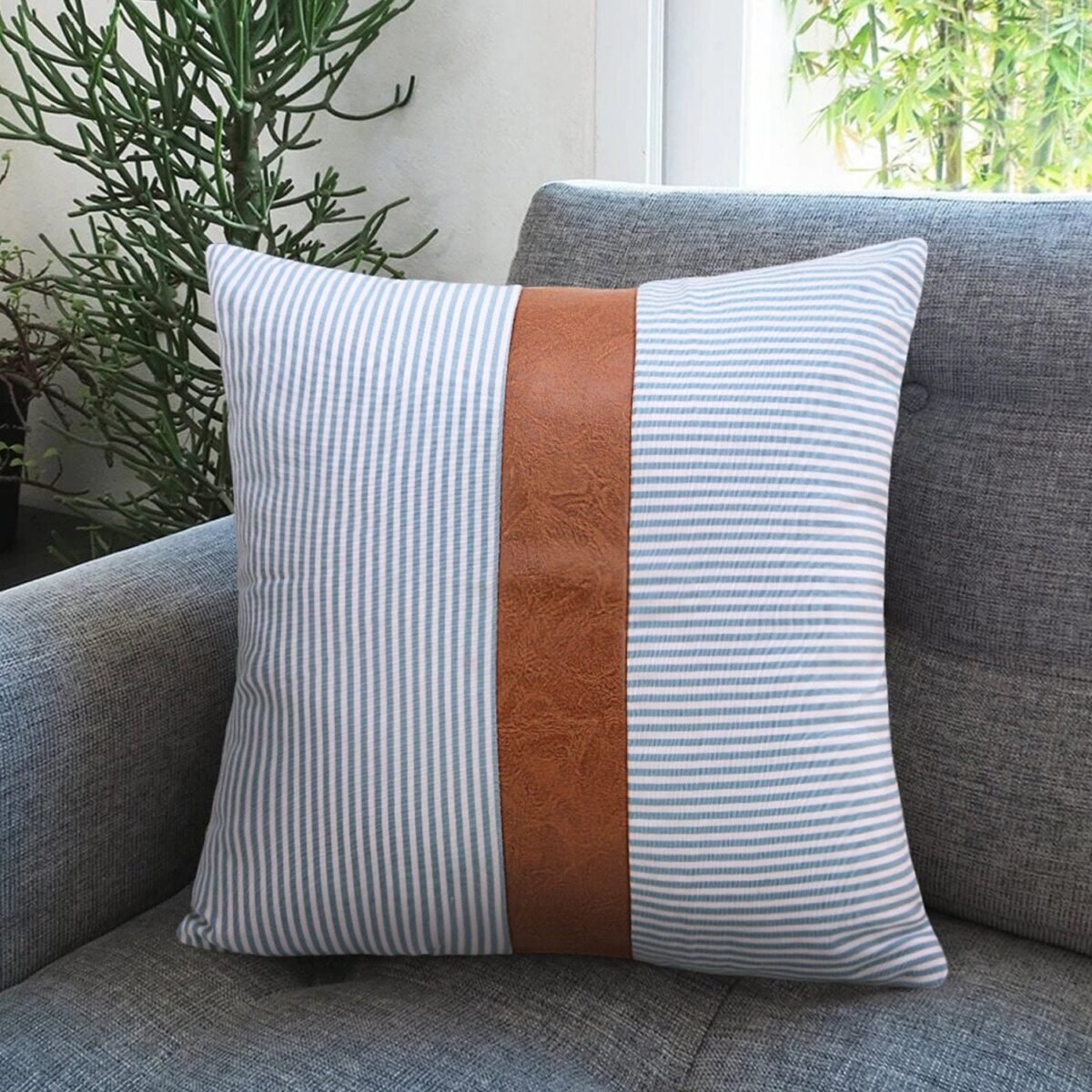 Pillow Covers, leather & cotton Cushion Covers (20 × 20 Inch / 1 Pair / 2 Pc) - Image 4