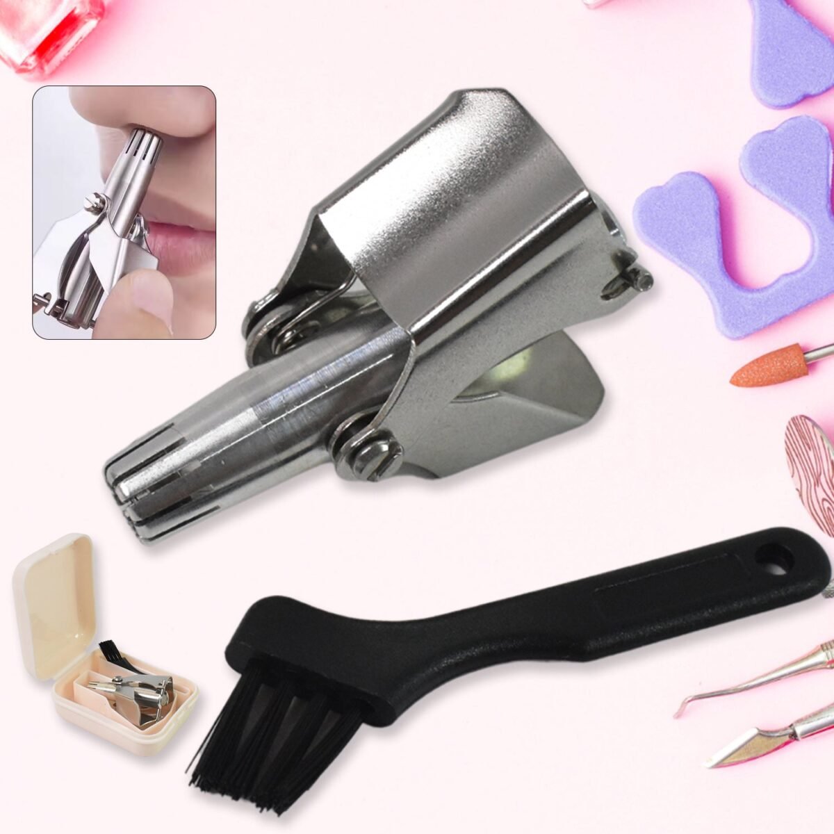 Nose Hair Clipper, Stainless Steel Hair Remover (1 Pc / With Brush & Plastic Case) - Image 1
