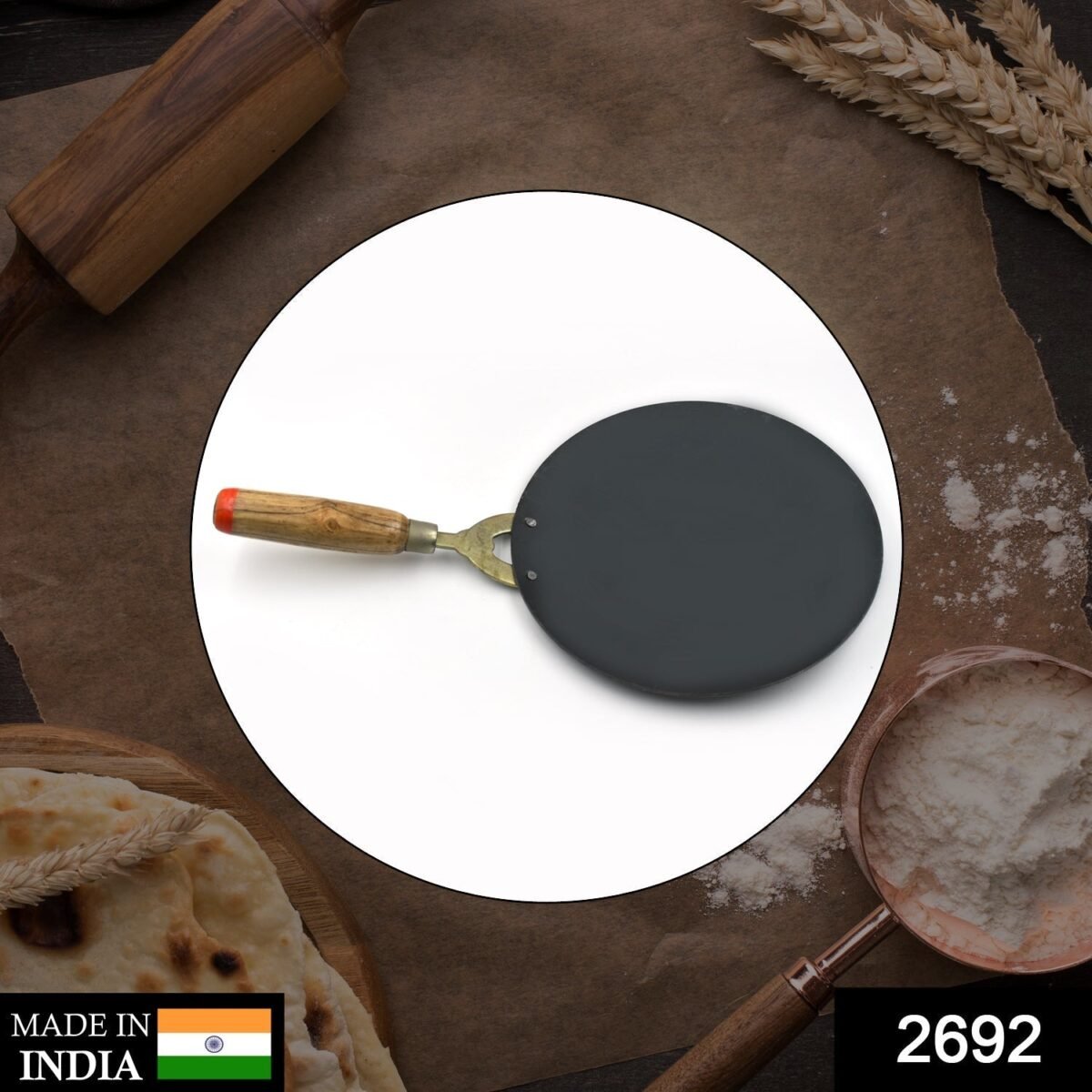 Wooden Handle Roti Tawa used in all household and kitchen purposes for making rotis and parathas nonstick tawa etc. - Image 2
