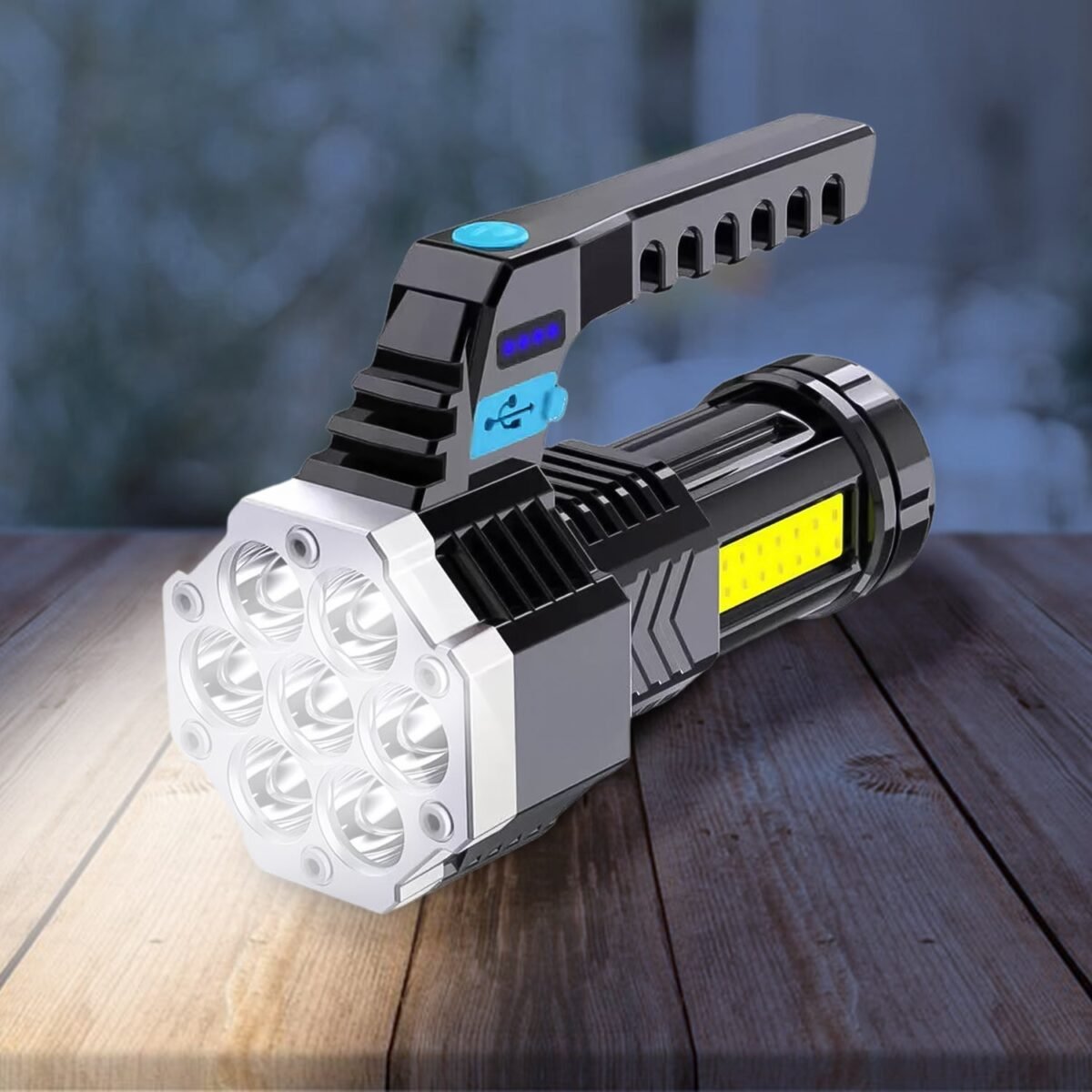Portable Flashlight / Torch  COB 7LED Hand Light USB Rechargeable Light with Side Light (1 Pc) - Image 1
