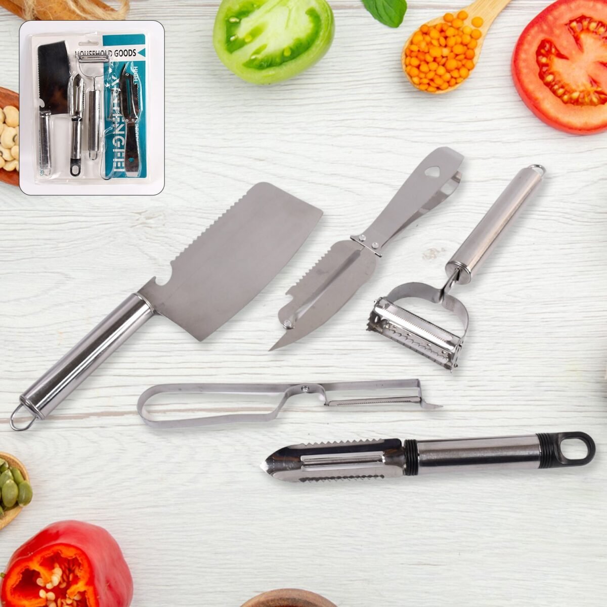 Multifunctional peeler, grater, fruit peeler, kitchen household gadget set (5 Pc Set) - Image 1