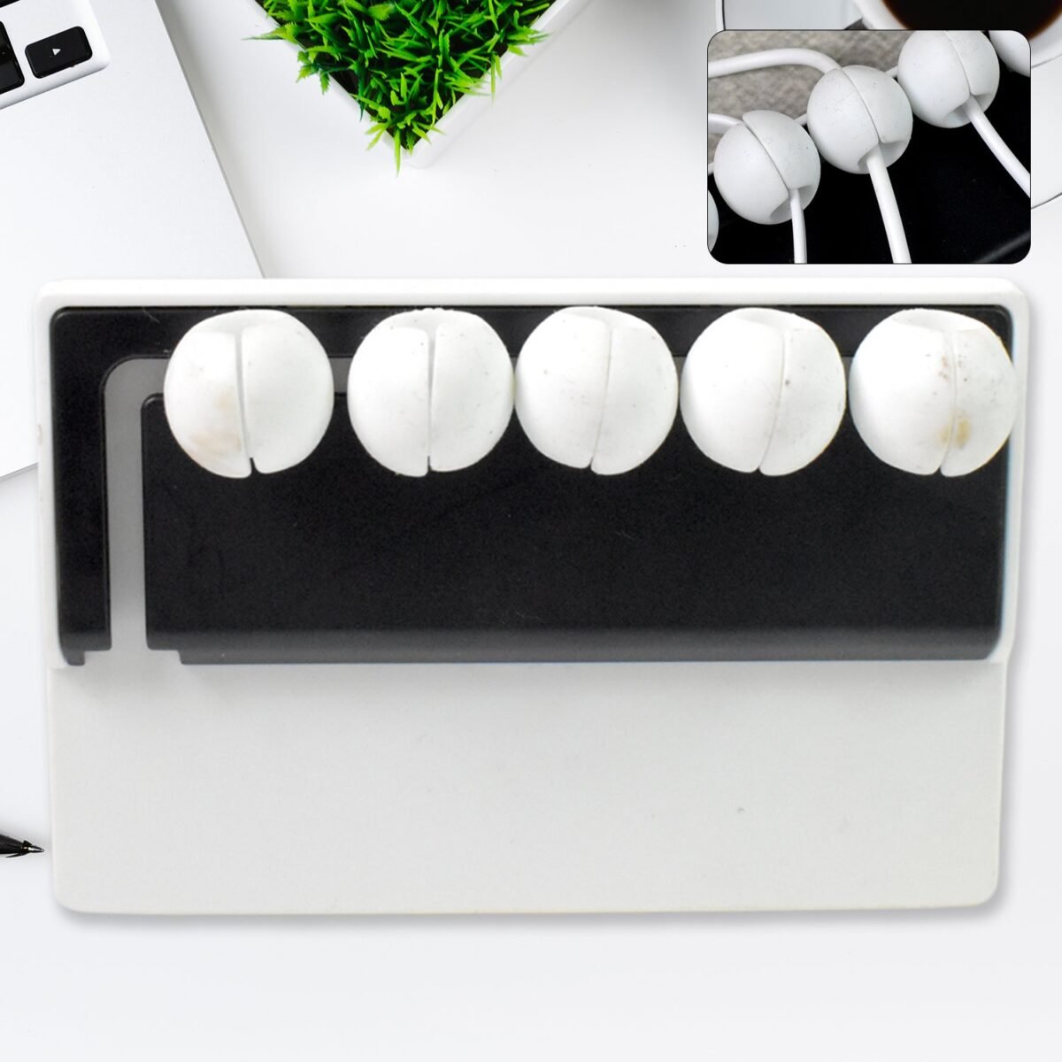 5 Slots Adhesive Desk Cable Cord Holder for Charging Cable (1 Pc / Mix Color) - Image 1