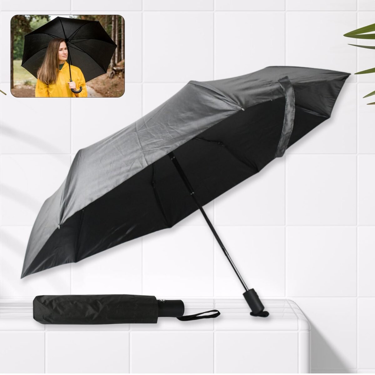 2 Fold Manual Umbrella – Wind, Sun & Rainproof with Steel Shaft & Wrist Strap - Image 1
