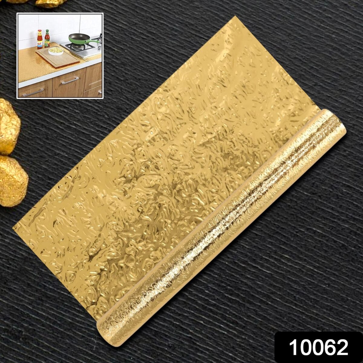 Oil Proof Sticker, Waterproof Self Adhesive Aluminum Foil Wallpaper (60 cm×200 Cm / Golden / 1 Pc) - Image 2