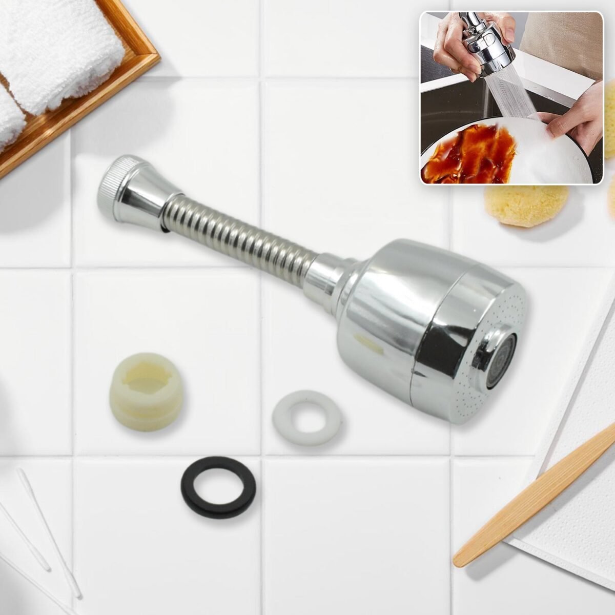 360° Rotating Faucet Sprayer – Water-Saving Splash-Proof Aerator for Kitchen & Bathroom (6 Inch) - Image 1