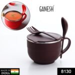 Noodles & Soup Bowl with Spoon and fork Handle Spoon Holder, Stainless Steel Bowl and Spoon Set, Stainless Steel Storage - Image 2