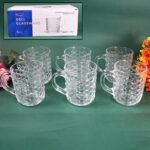 Glass Coffee & Tea Cup / Mug With Handle, Water glass (6 pcs Set / 225 ML)