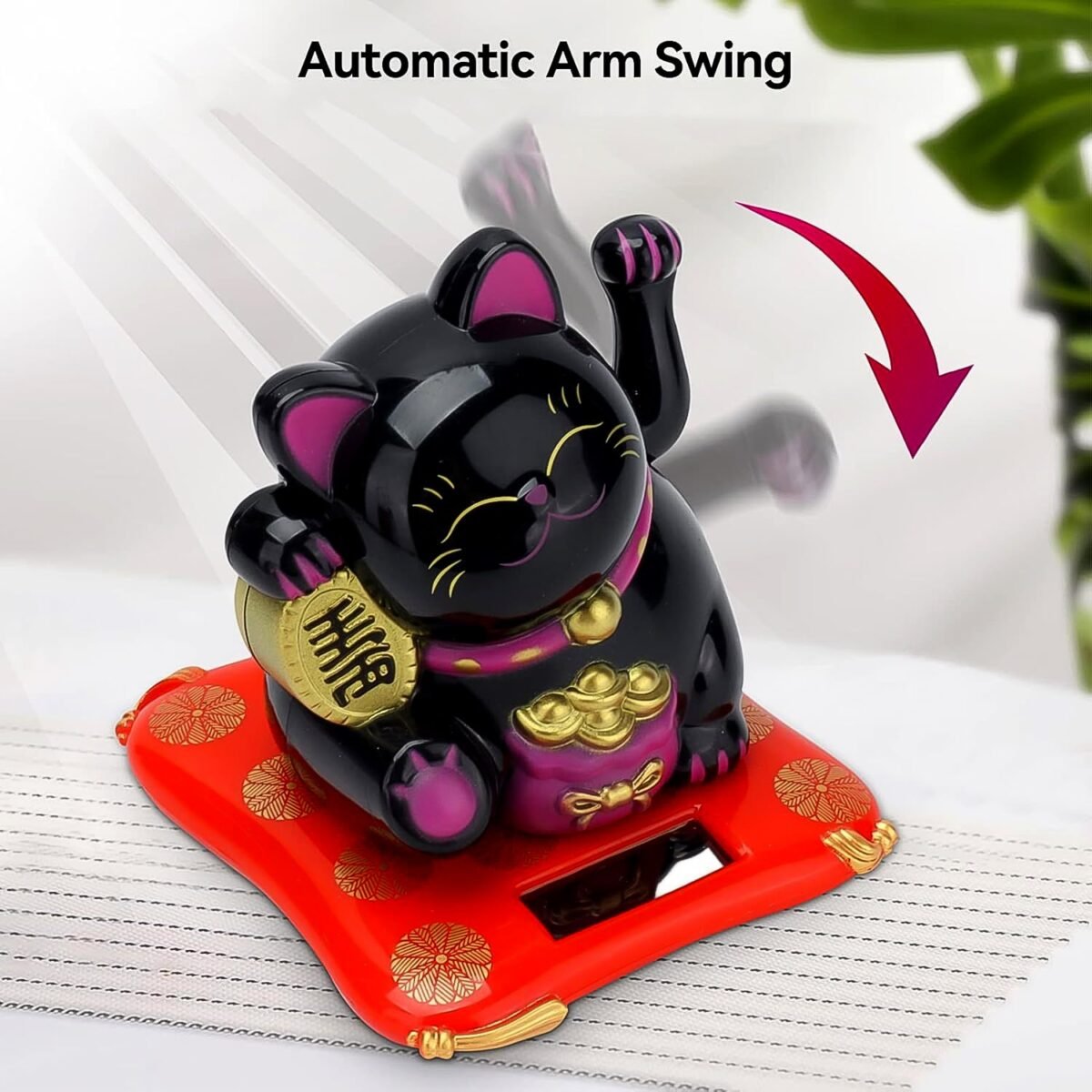 Solar Powered Happy Cat Beautiful with Arm Waves Wealth Cat (1 Pc / Mix Color) - Image 1