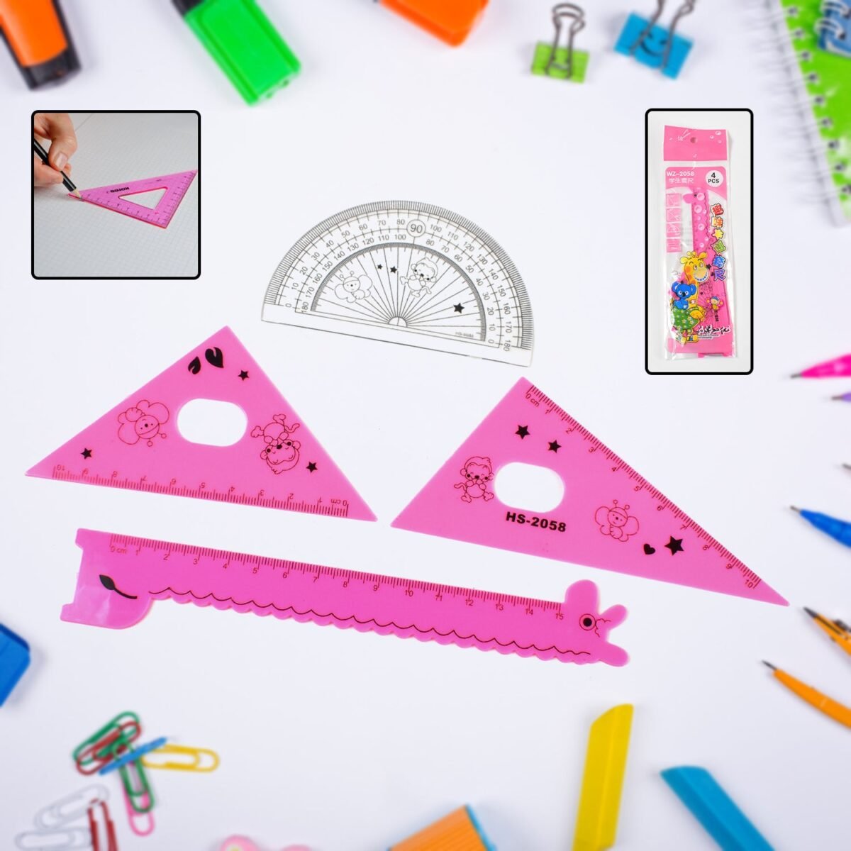 Cute Cartoon Giraffe Ruler / Scale Meter Ruler / Triangle Ruler (4 Pc Set) - Image 1