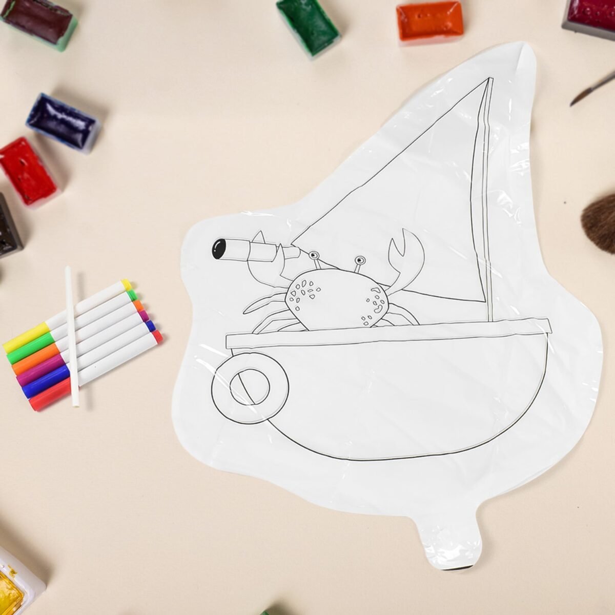 Multicolour colour-your-own inflatable animals With 6pcs Colored Pen Markers (1 Set) - Image 1