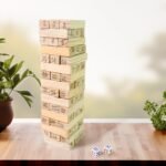 Wooden Tumbling Stacking Tower Game, Zenga tower (48 Pcs Blocks 2 Dices) - Image 3