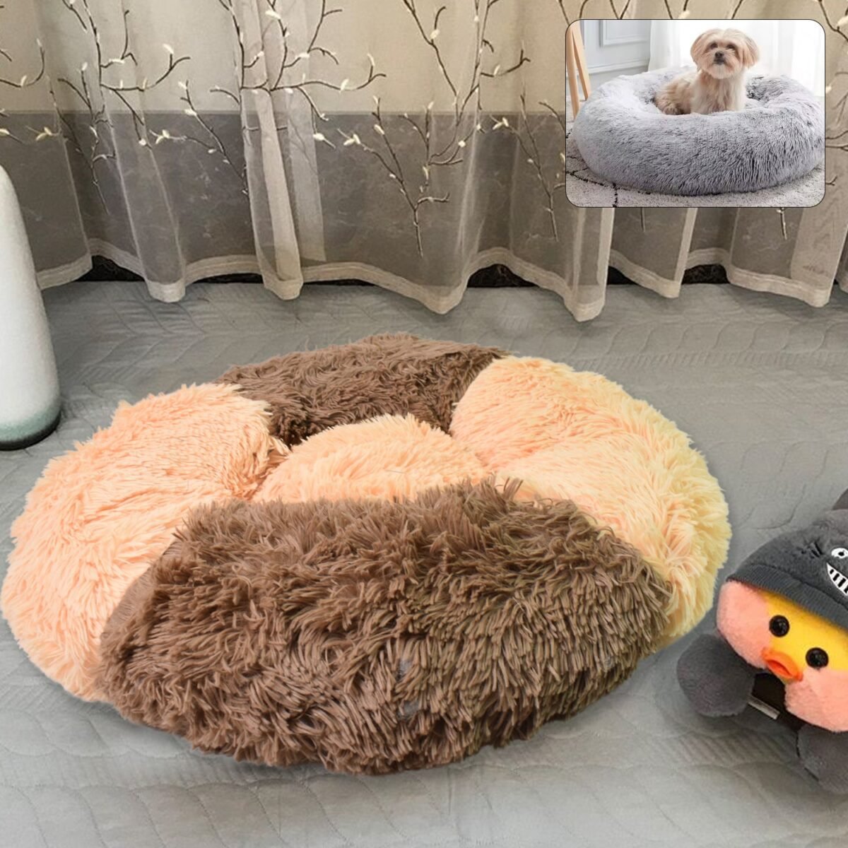 Dog Bed, Cat Bed,  Bottom Calming Donut Dog Bed (1 Pc) - Image 1
