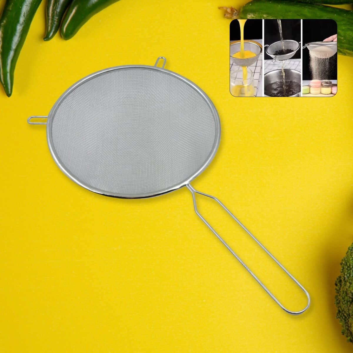 Big Mesh Strainer With Handle Stainless Steel Oil Straine, Mesh Sieve Strainer(1 Pc) - Image 1