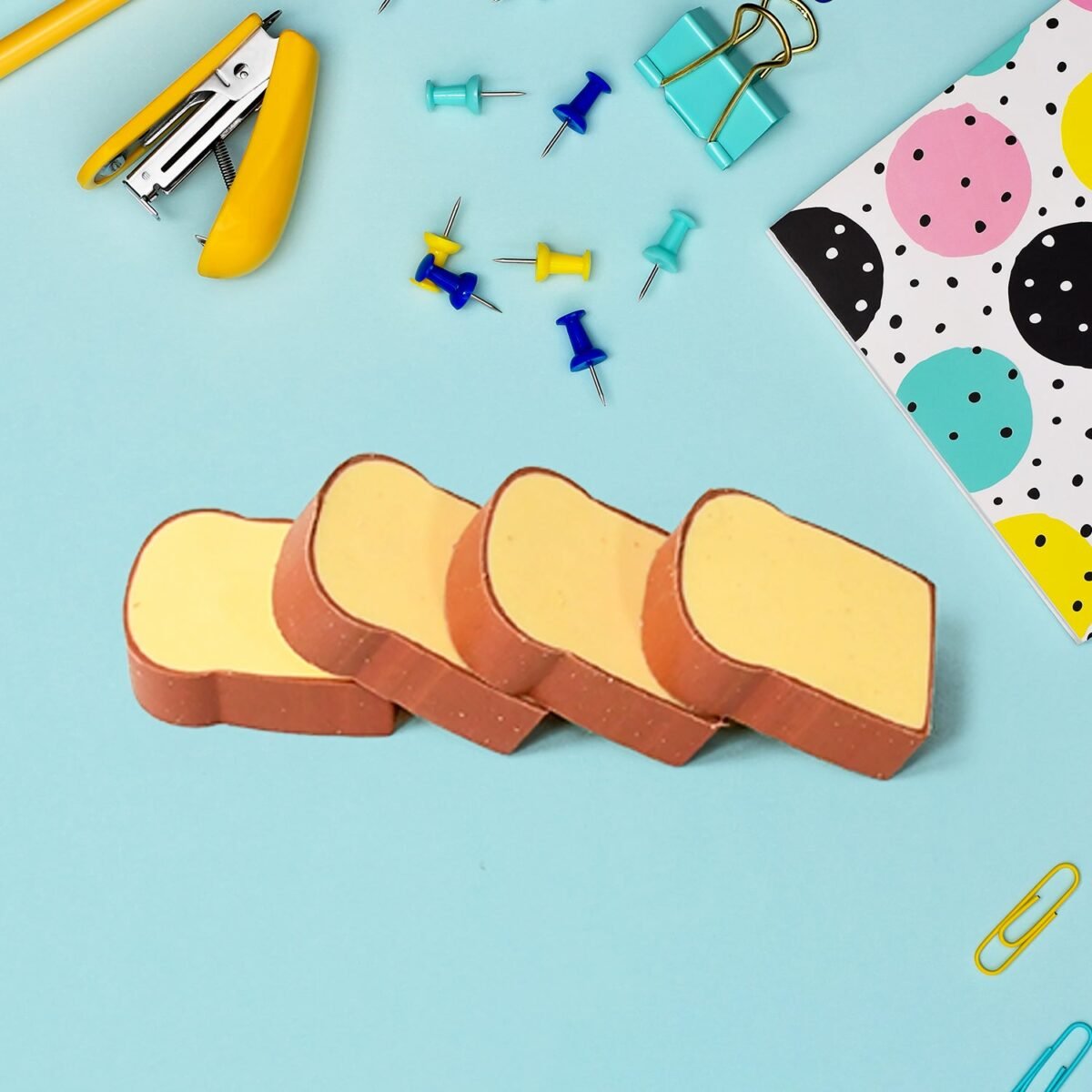 3D Toast Bread Shape Eraser for Kids, Cartoons Erasers Toast Bread Erasers Bread Shaped Eraser for Students, Gift, Cute Fun Food Erasers for School Classroom, Stationery for Boys & Girls (4 Pcs Set) - Image 1
