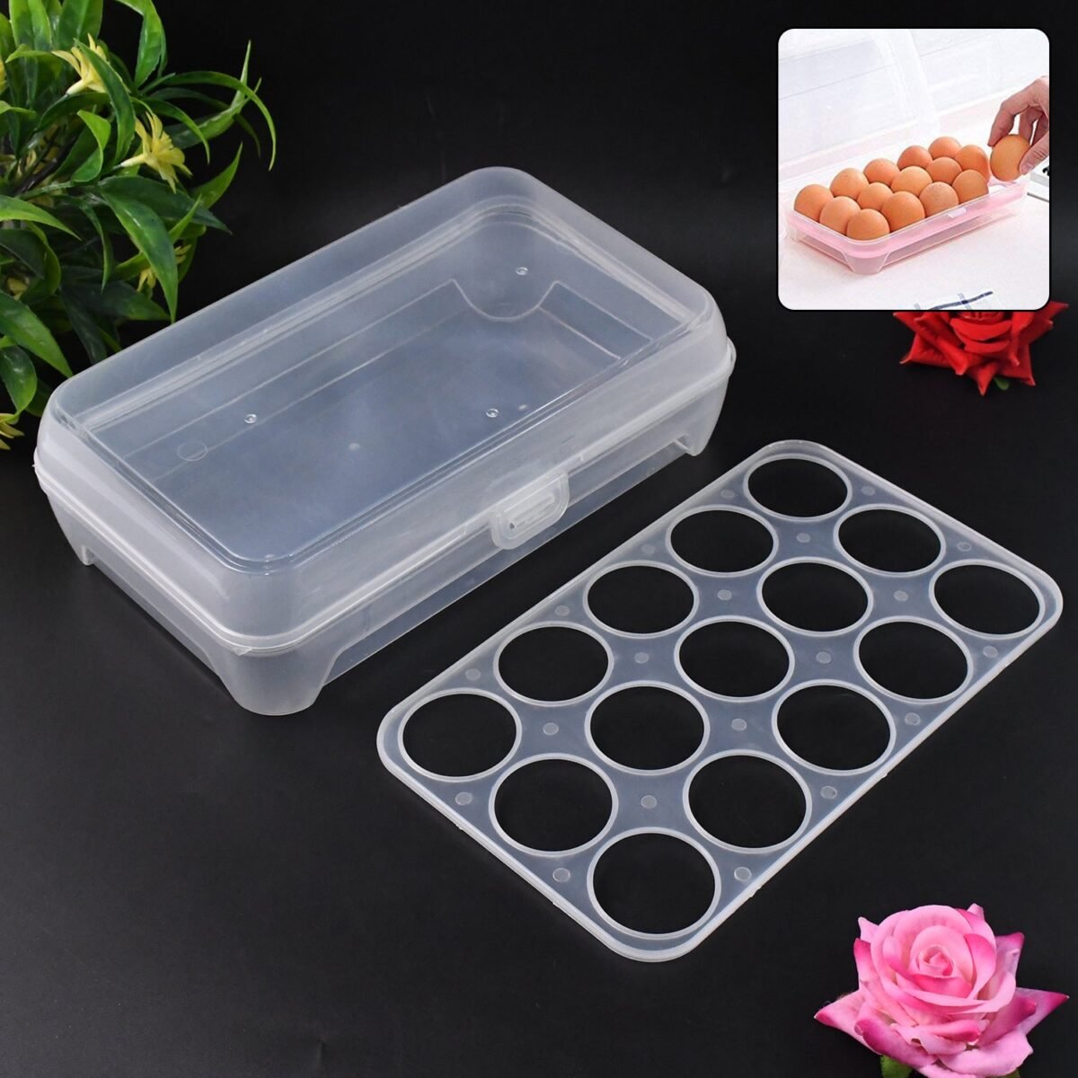 Plastic Egg Storage Container Holder for Refrigerator Egg Tray Holds 15 Eggs (1 Pc) - Image 1