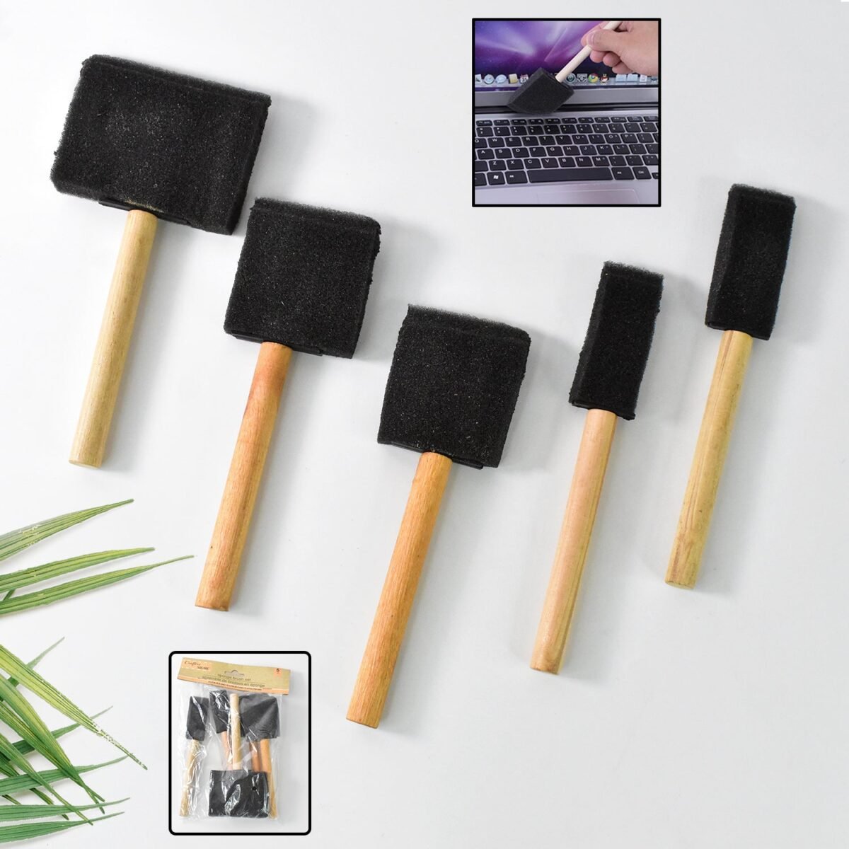 Multipurpose Sponge Brushes for Painting with Wooden Handles - Image 1