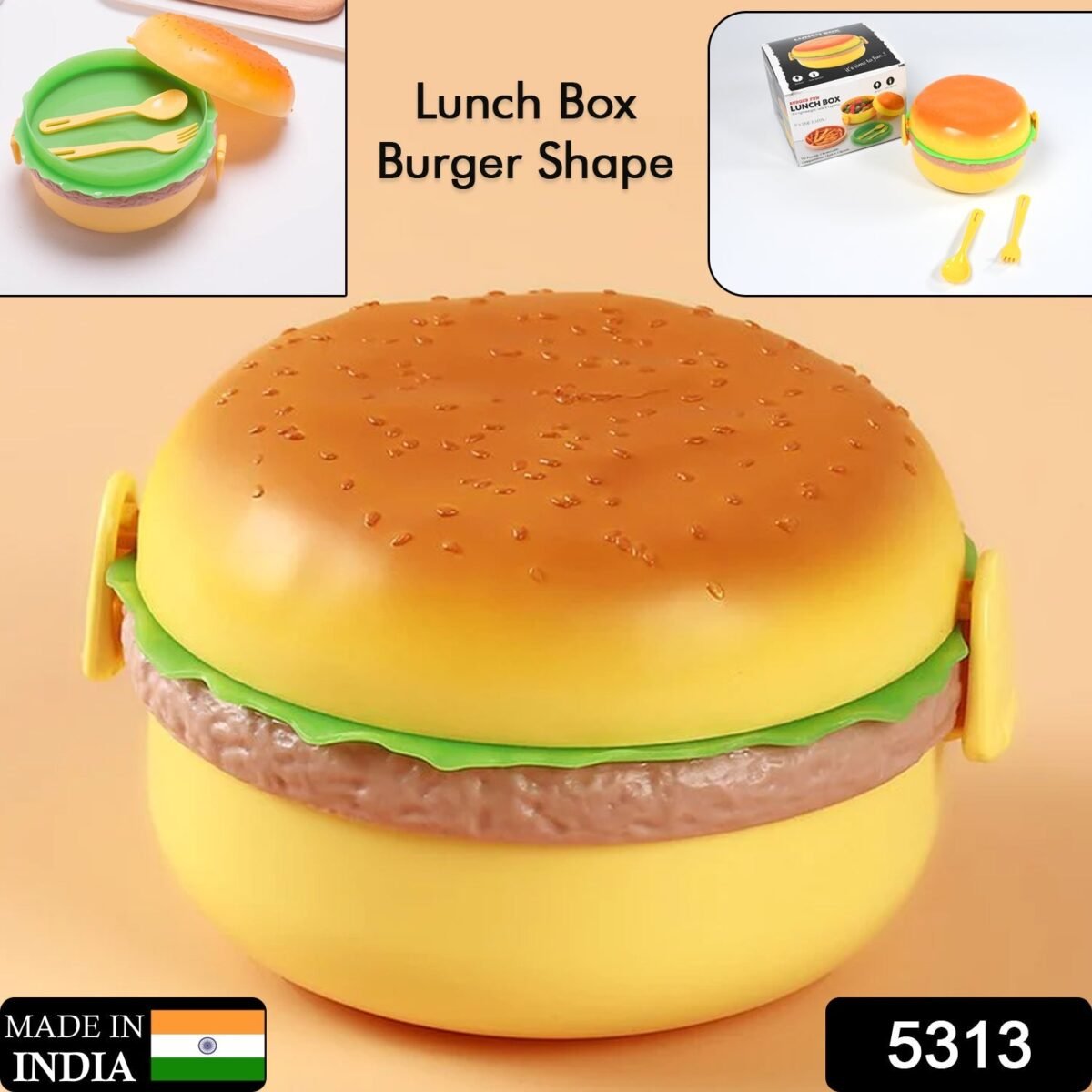 Burger Shape Lunch Box – Double Layer 1000ml Food Container with 2 Spoons for Kids - Image 2