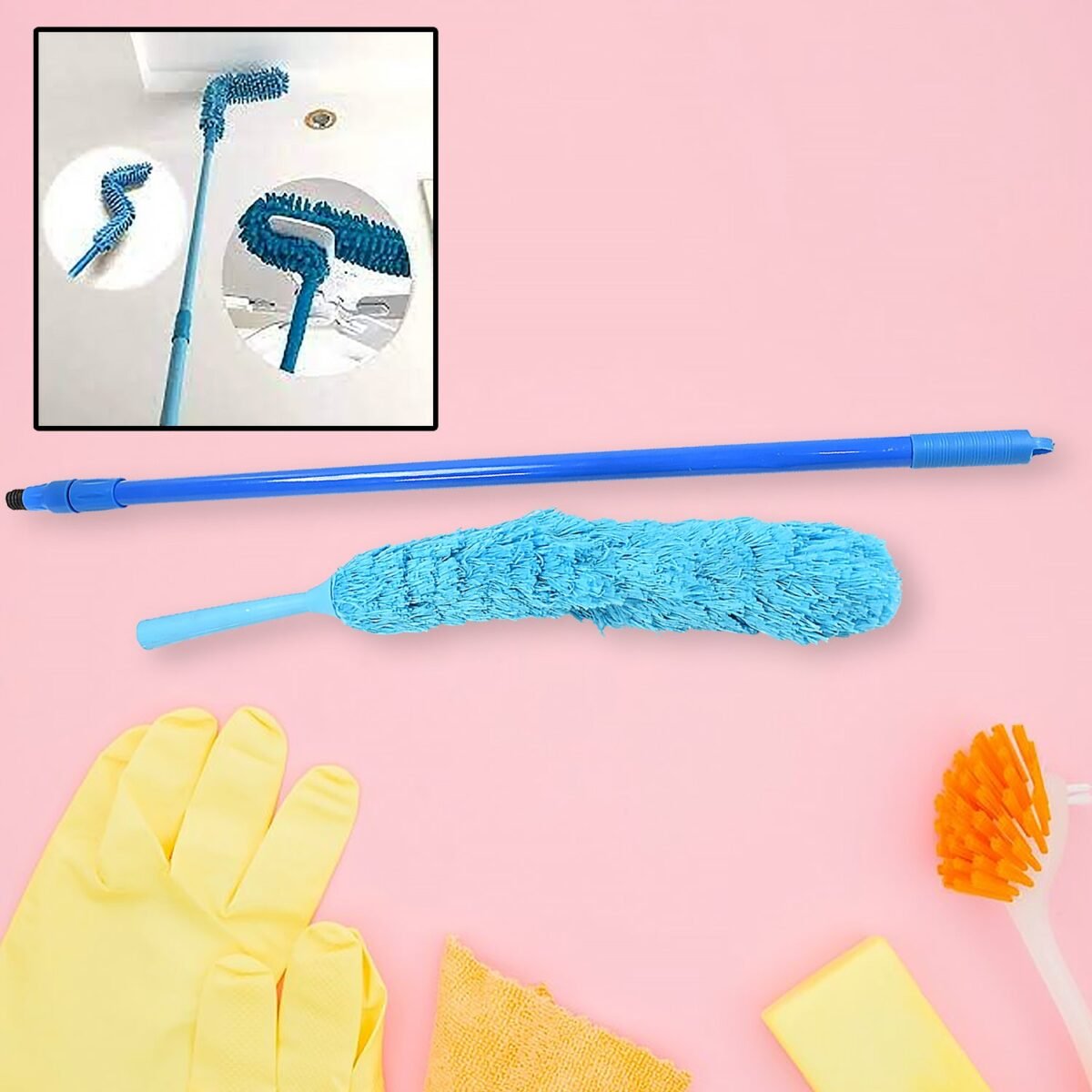 Adjustable Long Handle Microfiber Dust Brush – Foldable Ceiling & Appliance Cleaner - Image 1