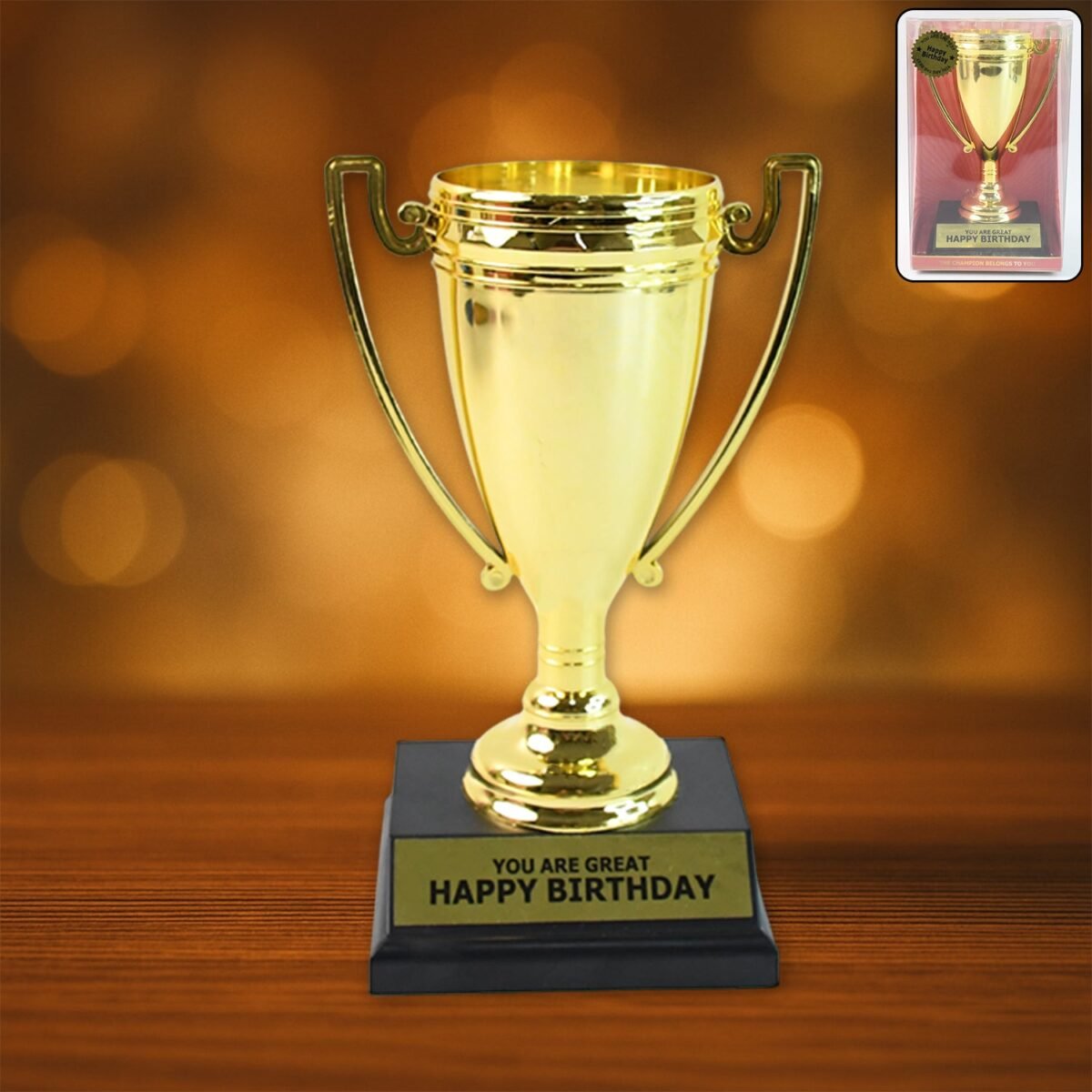 Golden Birthday Trophy – “You Are Great Happy Birthday” Plastic Award with Base - Image 1