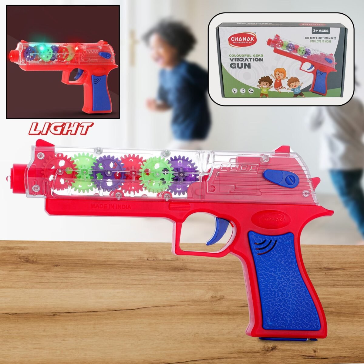 Plastic Gear Simulation Laser Toy Gun – 3D Lights, Music & Rotating Gear (1 Pc, 3+ Years) - Image 1