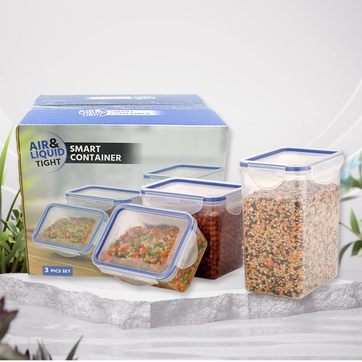 Classics Rectangular Plastic Airtight Food Storage Containers with Leak Proof Locking Lid Storage container set of 3 Pc( Approx Capacity 500ml,1000ml,1500ml, Transparent) - Image 1