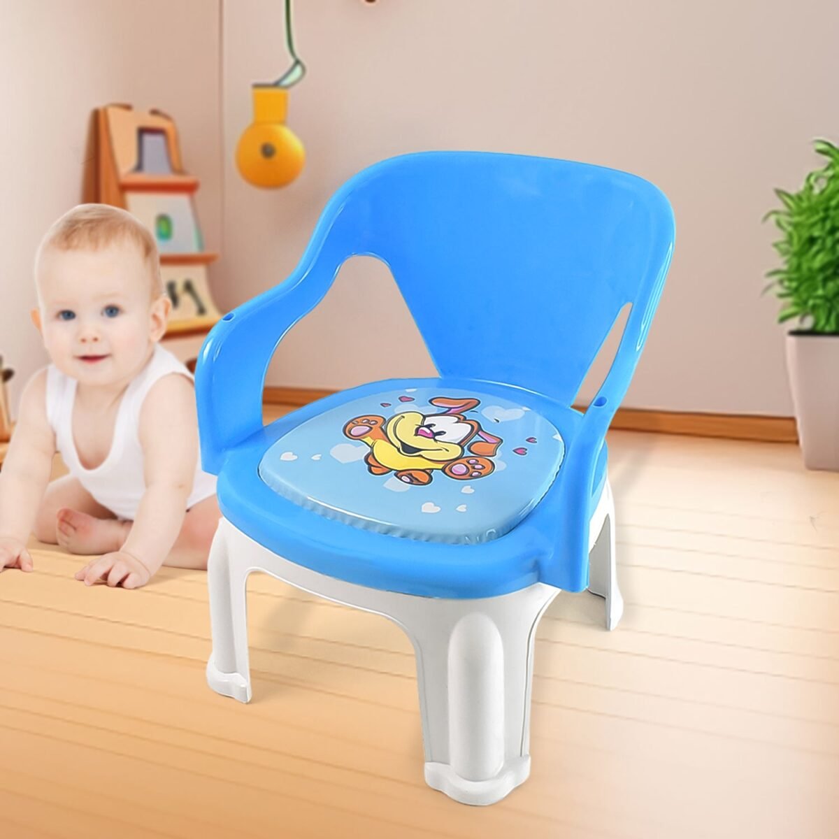 Plastic Multipurpose Strong and Durable Baby Chair with Cushion Base (1 Pc) - Image 1