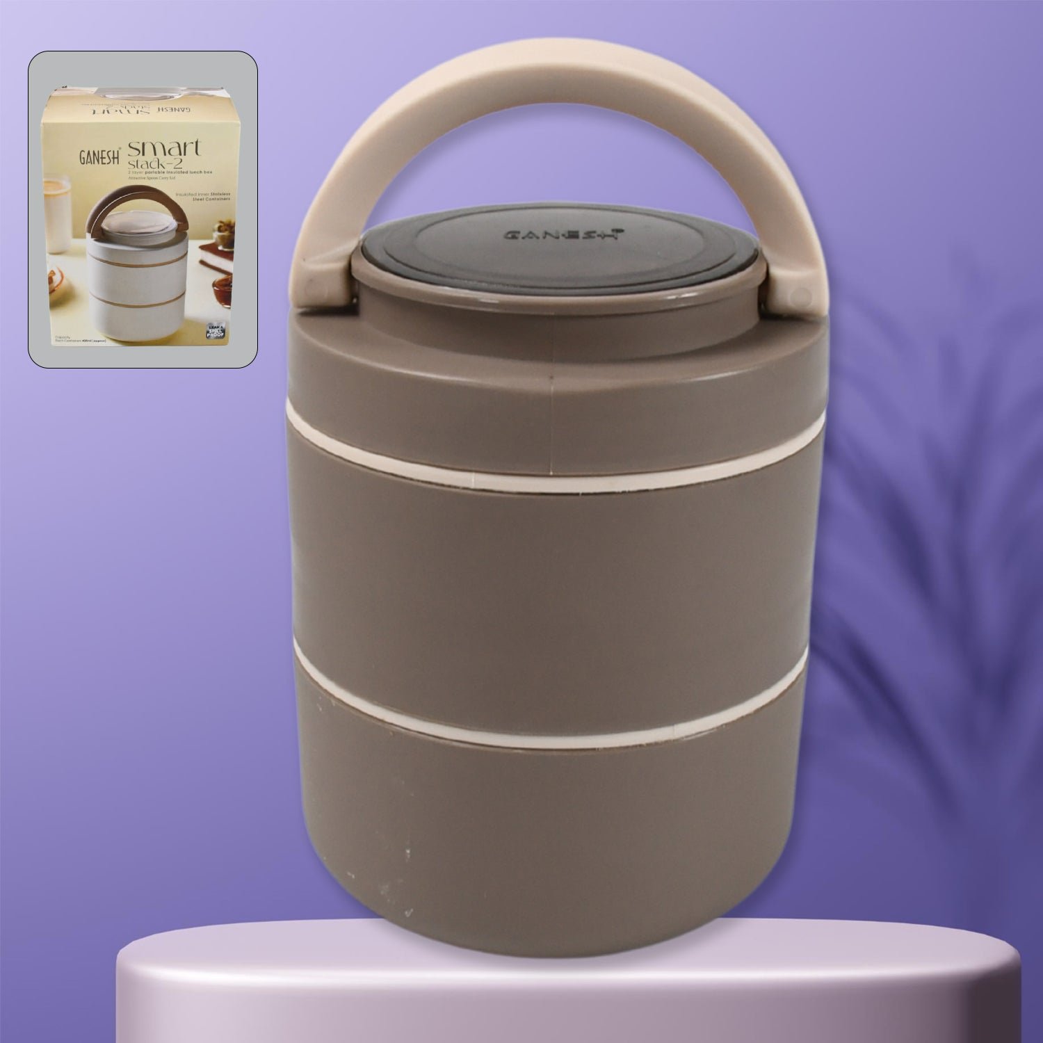 01_b91c59ca-83f3-4c82-92ca-c22a0fd6a0d0.jpg Ganesh Smart Stack 2-Layer Stainless Steel Leak-Proof Lunch Box for Office, School, Picnic - Image 1