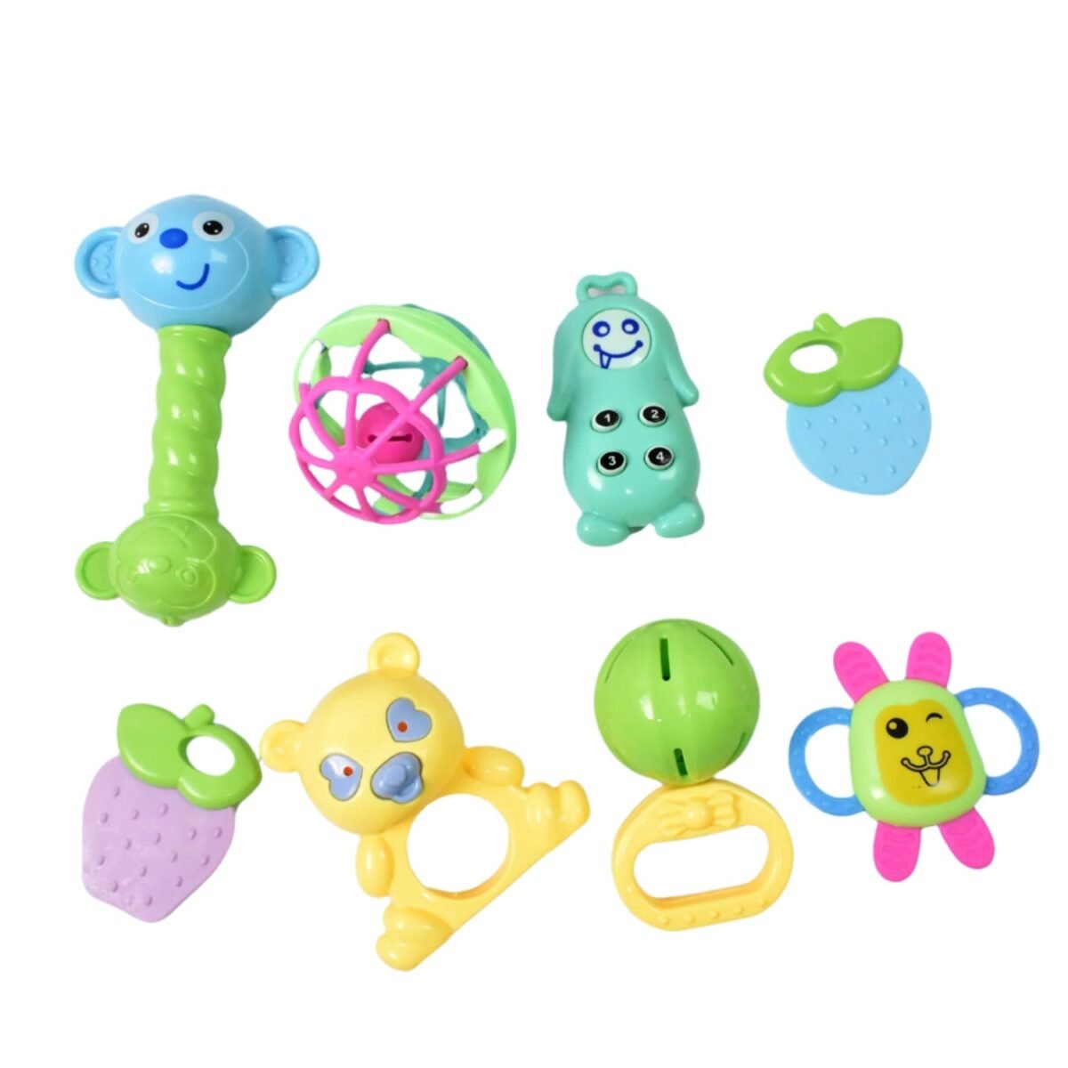 Kinder Rattles Classic Store Plastic Non-Toxic Shake and Grab Ball Baby Rattles & Teethers (8 Pcs Set) - Image 1