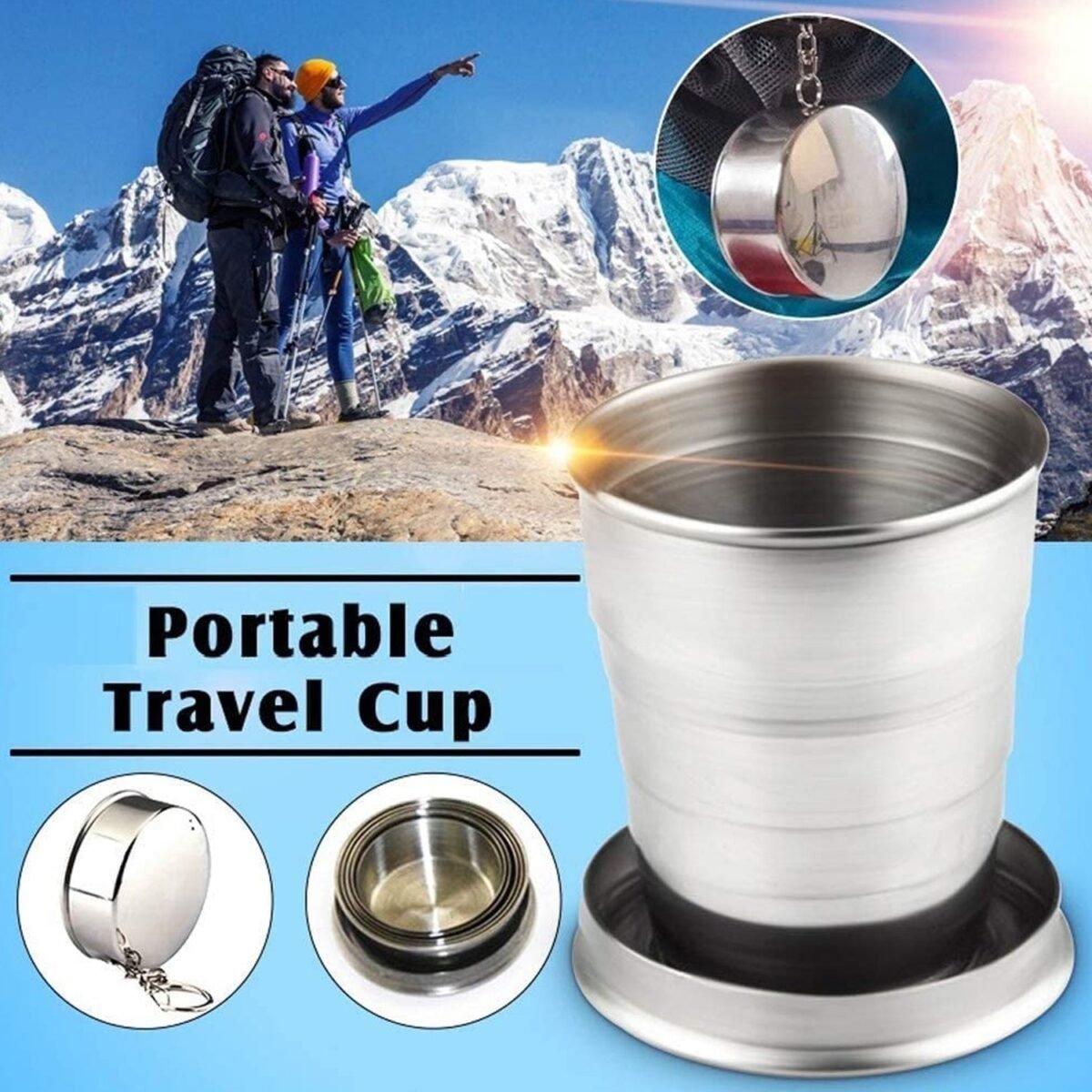 2 in 1 Camping Folding Cup with Keychain (1 Pc) - Image 1