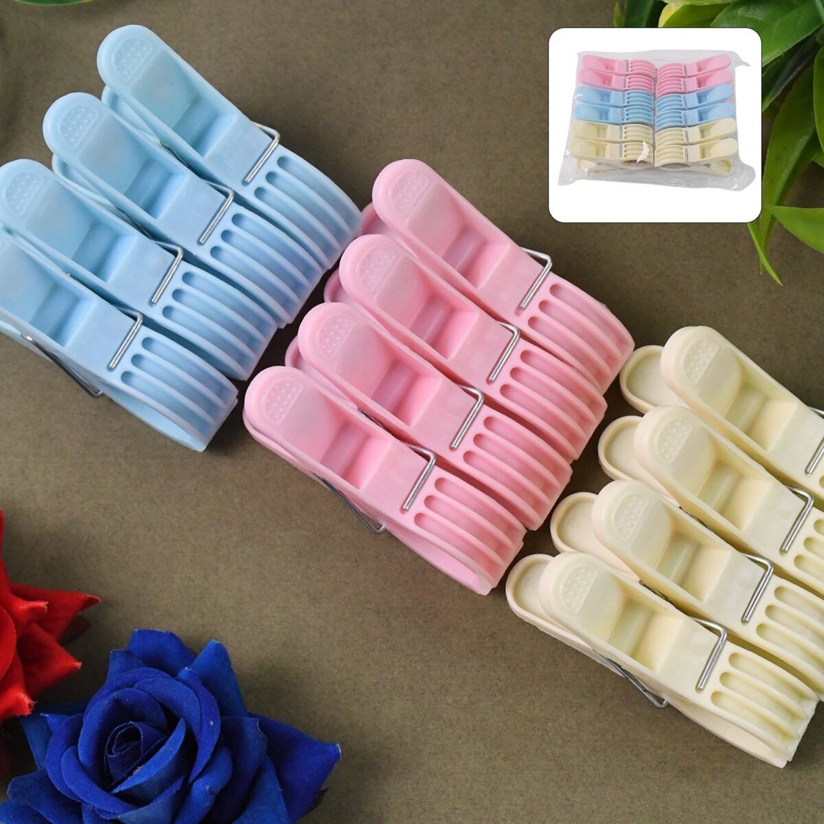 Plastic Cloth Clips (Multicolour) - Pack of 12 - Image 1