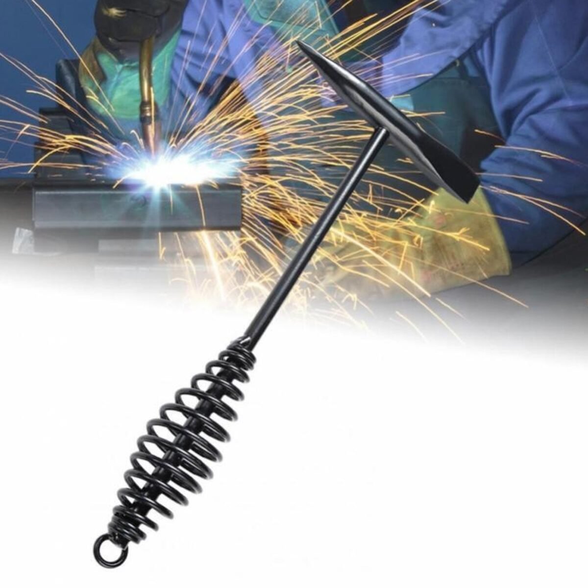 Welding Slag Removal Hammer with Coil Spring Handle | Heavy Duty Chipping Tool for Slag & Spatter Cleaning (1 Pc) - Image 1
