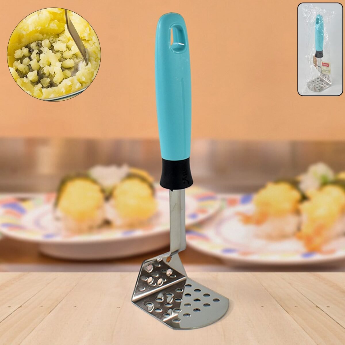 Apex L-Handle Stainless Steel Potato Masher Ergonomic Grip (1 Pc) - Image 1
