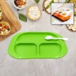 Plastic Food Plates / Biodegradable 3 Compartment Square Plate With Spoon for Food Snacks / Nuts / Desserts Plates for Kids, Reusable Plates for Outdoor, Camping, BPA-free (1 Pc) - Image 5
