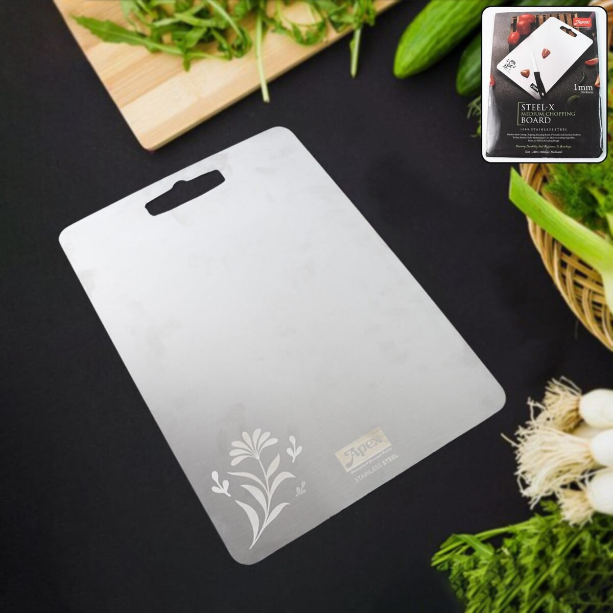 Apex Steel-X Stainless Steel Medium Chopping Board - Image 1