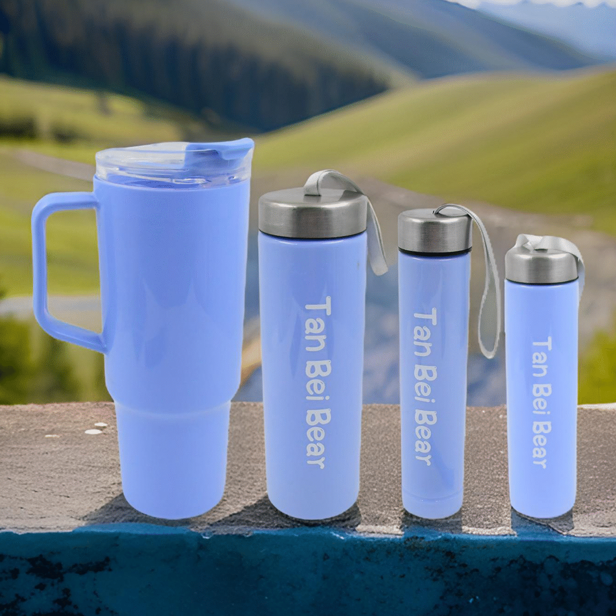Plastic Water Bottle 3 Different Size Bottle & 1 pc Tumbler With Straw (4 Pc Set) - Image 1