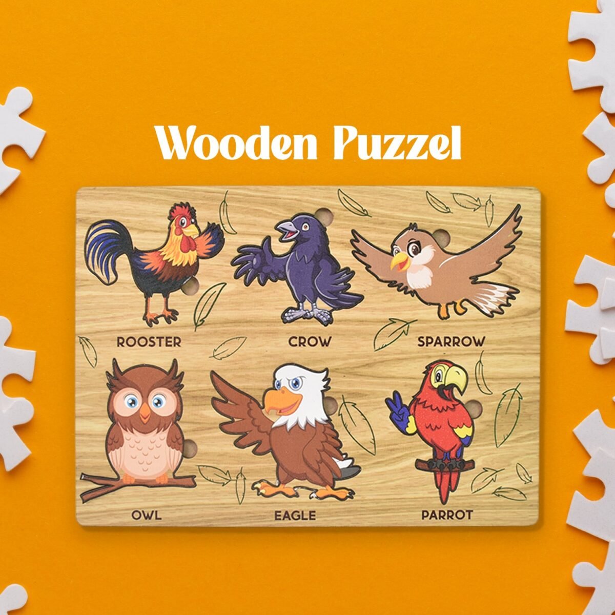 Wooden Bird Puzzle Learning Educational Board (1 Set / 28×20 Cm) - Image 1
