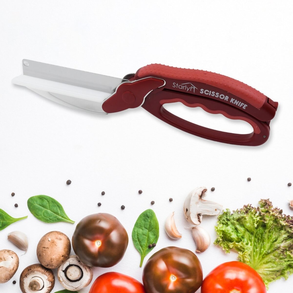 2 in 1 Kitchen Knife Scissor with Spring Locking Hinge and Chopping Board (1 Pc / With Card Packing) - Image 3