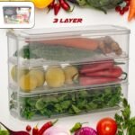 3 Fridge Storage Container, Fridge Organizer with Lid Stackable Fridge Storage Containers Plastic Freezer Storage Containers for Fish, Meat, Vegetables, Fruits, Pack of 3pcs, 1500ML Approx - Image 2