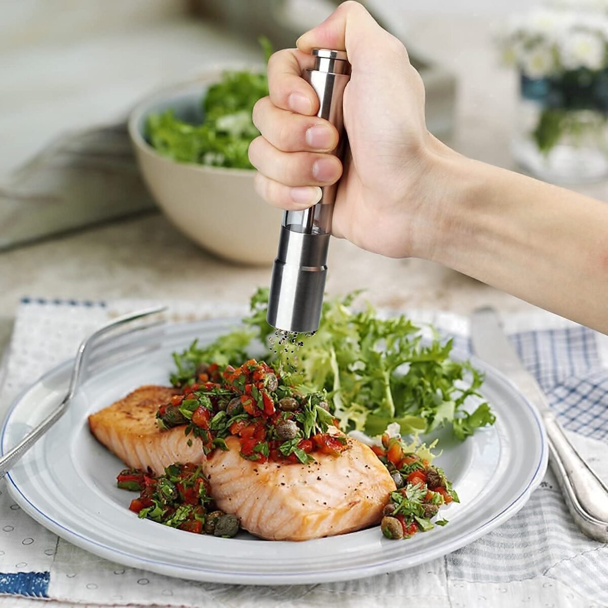 Stainless Steel Thumb Presser Salt and Pepper Grinder (1 Pc) - Image 4