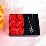 Rose Flower Gift Box, Handmade Eternal Rose with I Love You Necklace, Valentine's Day,