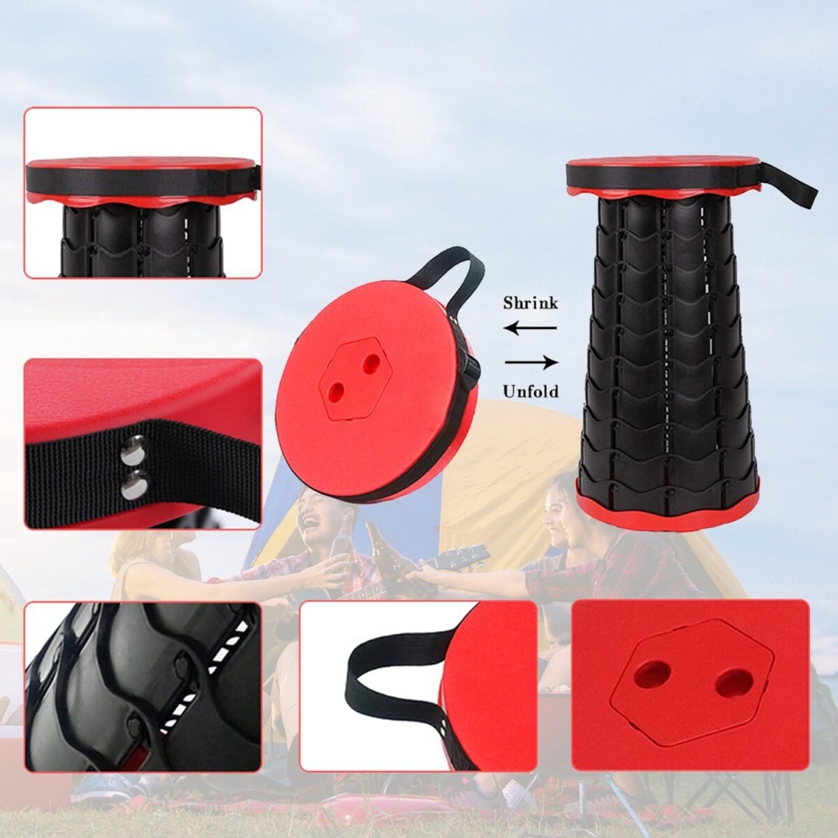 Foldable Retractable Height Adjusting Stool Space Saving Telescopic Stool for Fishing Hiking Stool for Adults and Kids. - Image 3