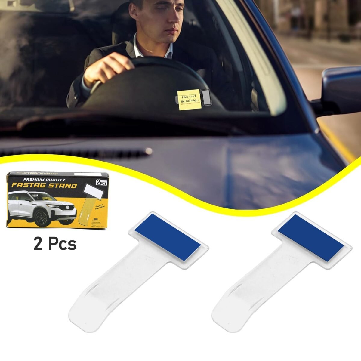 Windscreen cardholder, Fastag Stand, Transparent Ticket Holder Car (2 Pc Set) - Image 1