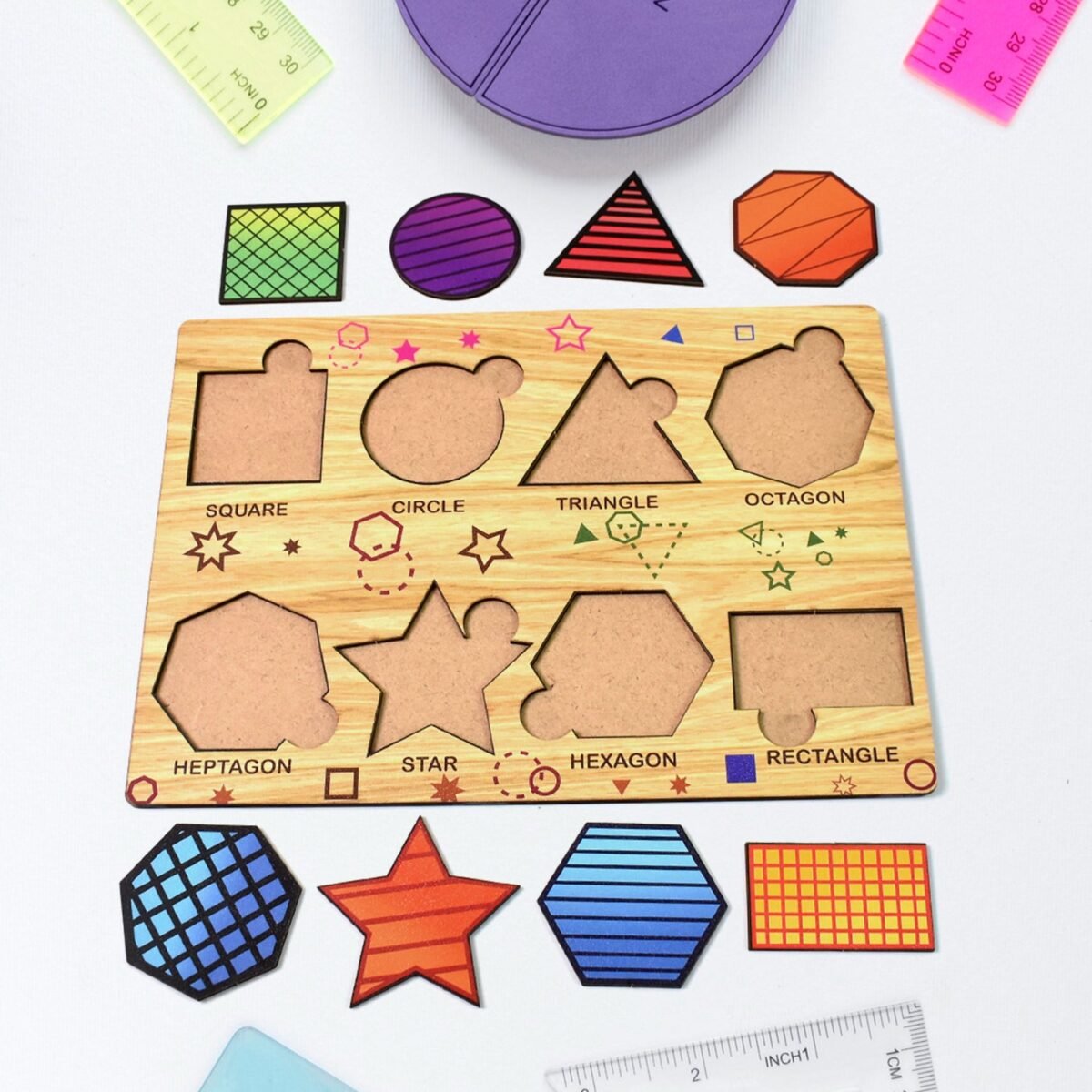 Wooden Triangles Puzzle Learning Educational Board (1 Set / 28×20 Cm) - Image 1