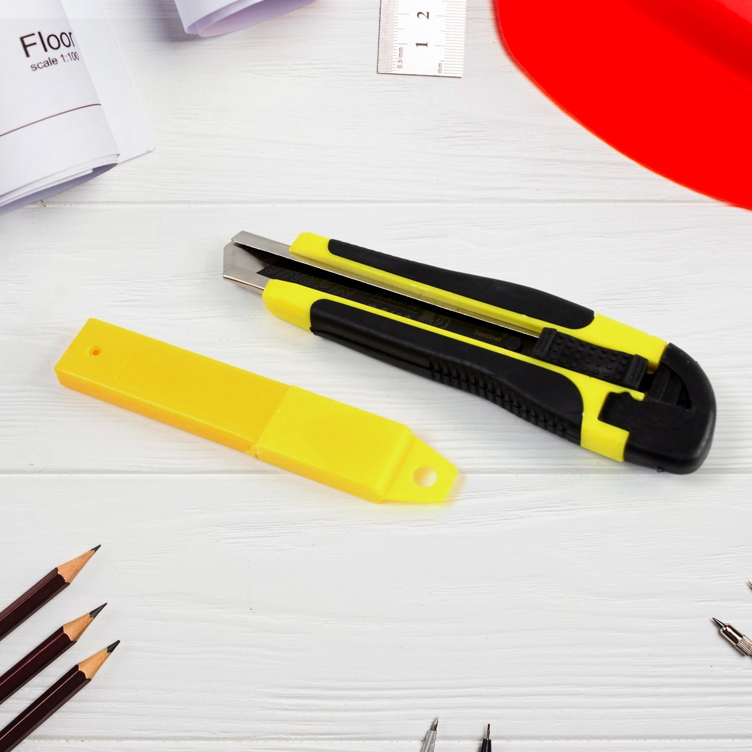 02_37fa823f-7366-4322-ab9e-d6d9ac9f0dc9.jpg Cutter Knife Set with 1 Replacement Blades, Cutter Knife Advanced Tool (1 Pc / Mix Color) - Image 1